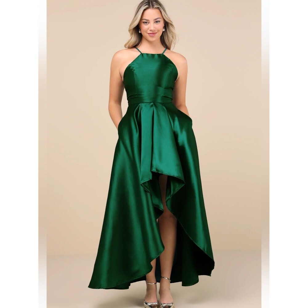 Lulus Broadway Show High-Low Gown NWT Size Large Emerald Green Formal Prom